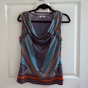 Calvin Klein Geometric Print Cowl Neck Sleeveless Top | Size M